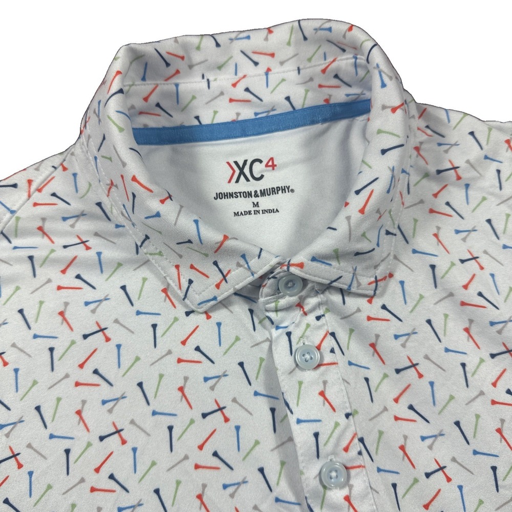 Johnston & Murphy XC4 Polo Shirt Mens Medium AOP Colorful Performance Golf
